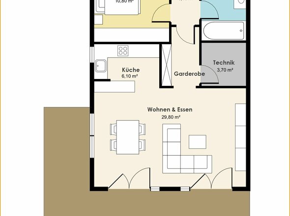 Grundrissvariante 1: 2 Zimmer