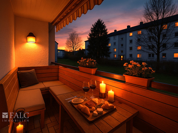 Balkon Einrichtungsbeispiel Abend