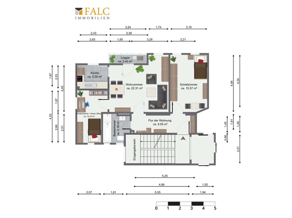 Grundriss ETW ca- Masse 
