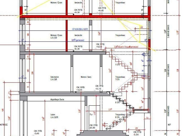Bauantrag Schnitt Vorderhaus Dachausbau
