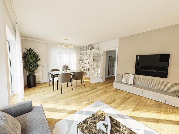 EG: Wohnen/Essen #1 Visualisierung leichte Modernisierung Wand & Boden