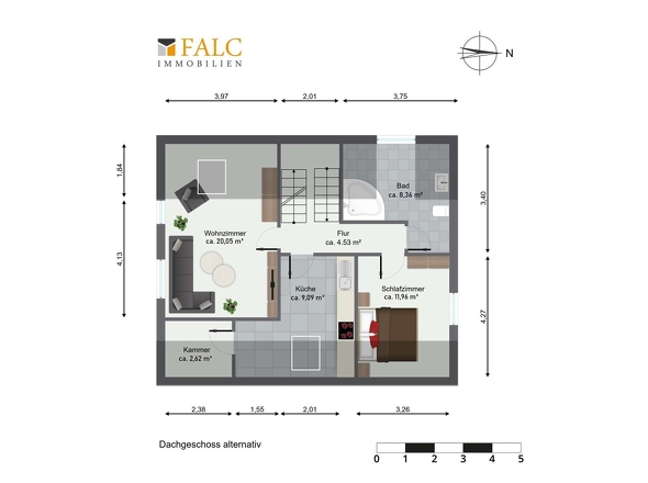 Grundriss Dachgeschoss alternativ