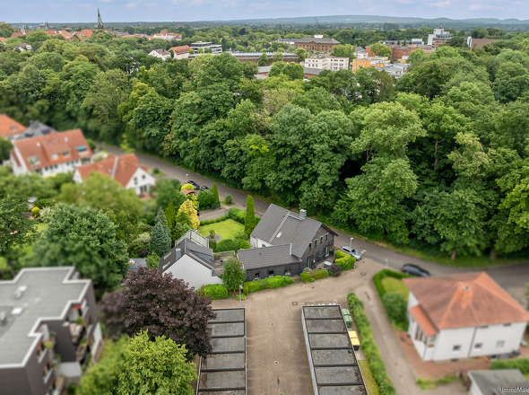 Luftbild mit Blick über das Glacis
