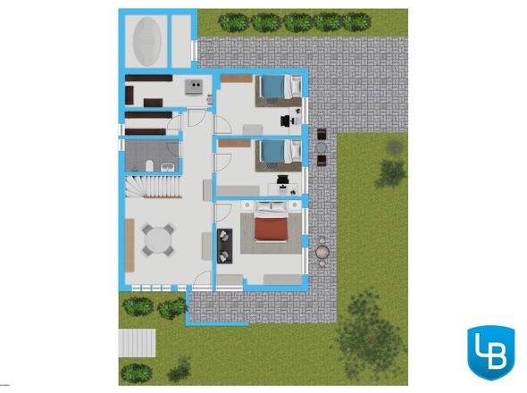 Untergeschoss und Garten