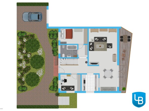 Erdgeschoss und Vorgarten