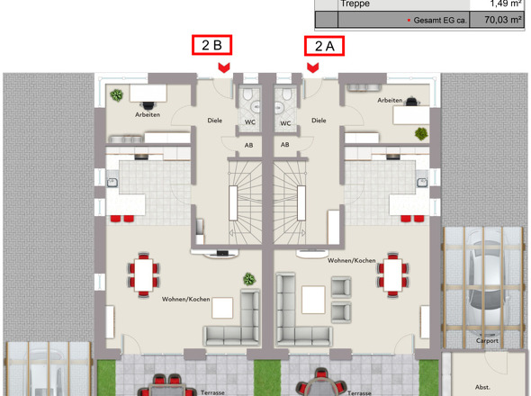 Haus 2A, Haus 2B Grundriss - Erdgeschoss