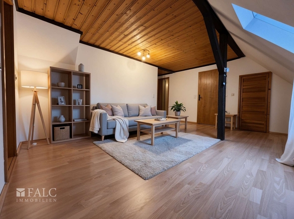 Wohnzimmer mit Bsp. Möblierung - (KI generiert)