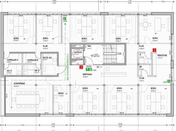 1.OG Fläche  ca. 380m² (Fläche A)