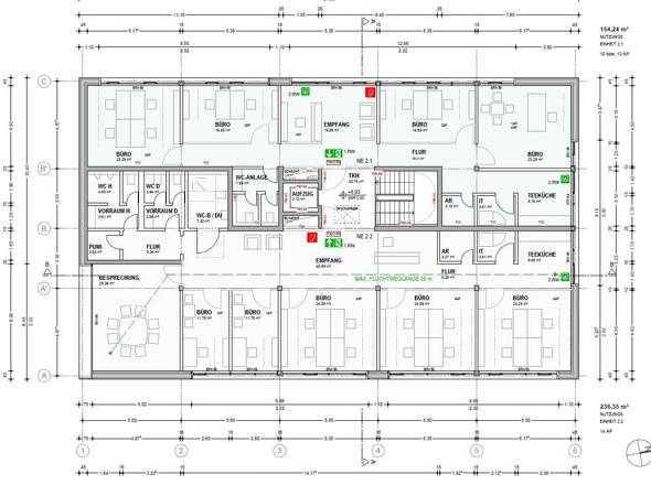 2.OG Flächen ca.230m² (Fläche B)  u. 150m² (Fläche C)