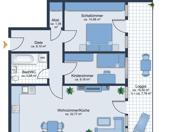 3-Zimmer Variante (möglich)