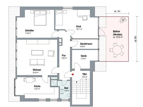 Grundriss OG mit Balkon Neu