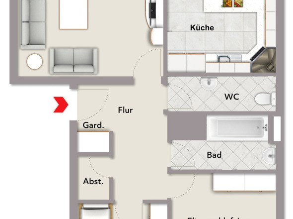 3 ZKB,WC,Loggia ca. 80 m² Wfl.