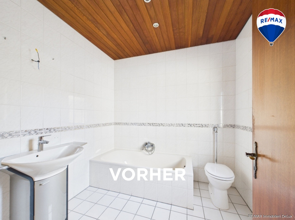 RE/MAX Immobilien DeLux Soppelhaushälfte Mettlach Badezimmer nachher