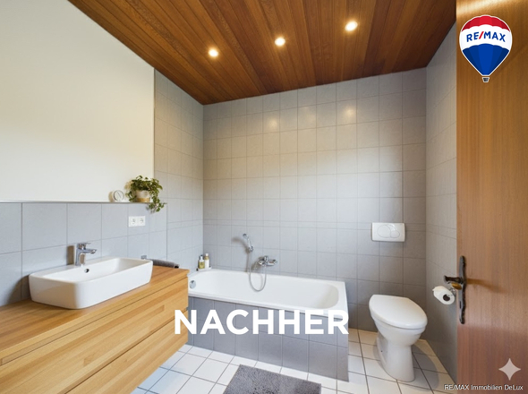 RE/MAX Immobilien DeLux Soppelhaushälfte Mettlach Badezimmer vorher