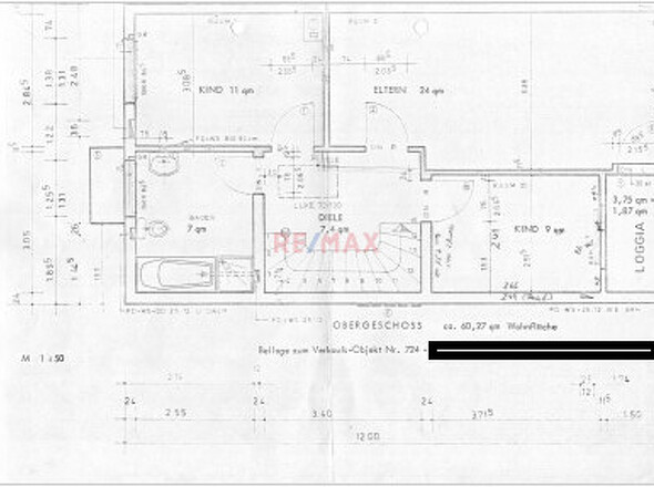 Obergeschoss bemaßt geschwärzt