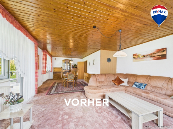 RE/MAX Immobilien DeLux Einfamilienhaus Merzig-Besseringen Wohn- und Esszimmer vorher