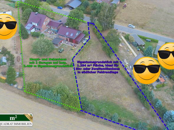 Adlerperspektive Haupt- und Nebenhaus mit sep. Bauplatz