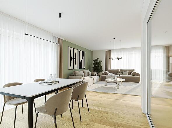 EG: Wohnen/Essen #1 – Visualisierung leichte Modernisierung Wand & Boden