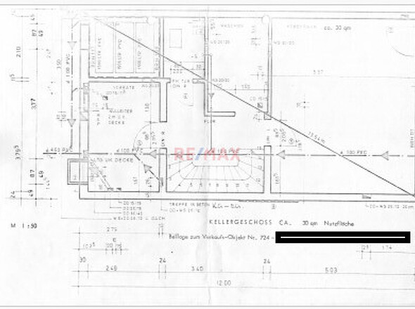 Kellergeschoss bemaßt geschwärzt
