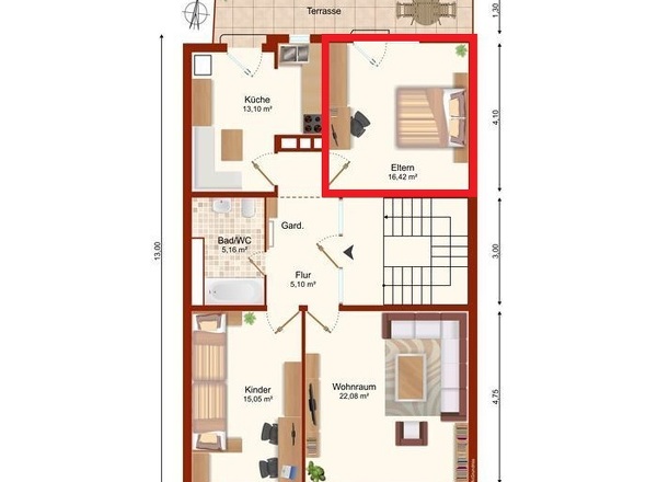 Zimmer mit Balkonzugang