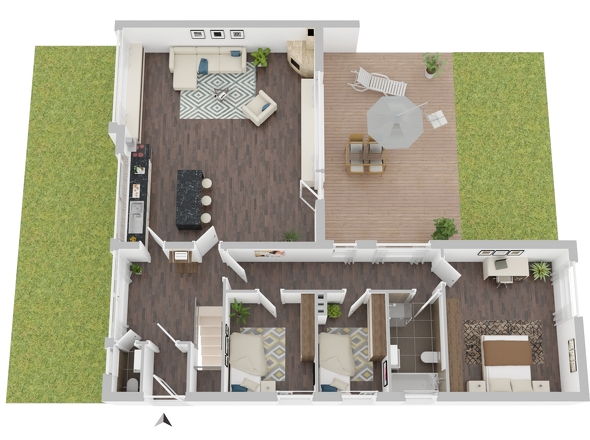 3 D Visualisierung mit offener Küche