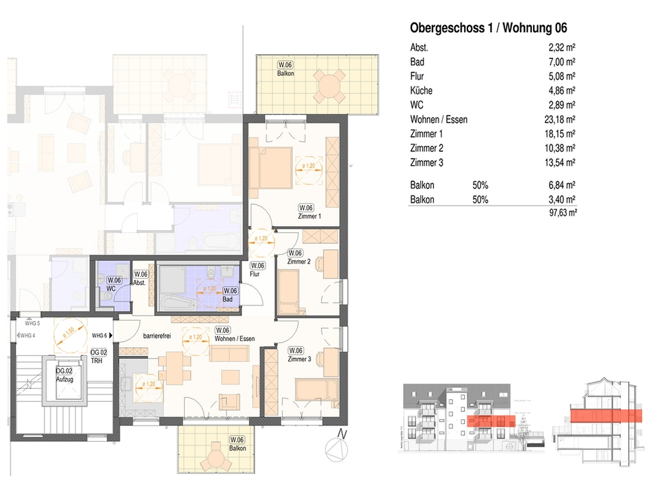 Grundriss Wohnung 6 barrierefrei OG Neckarhausen