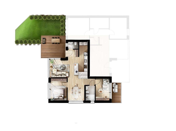 Grundriss Wohnung 1 Visualisierungen by Aljona Moisak
