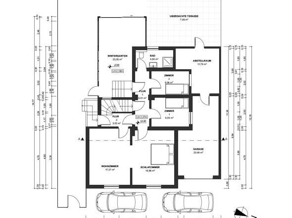 EG - bemaßter Grundriss