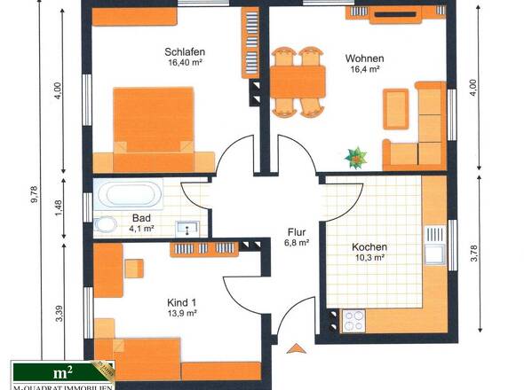 Grundriss 3-Zi.-Wohnung im Hochparterre