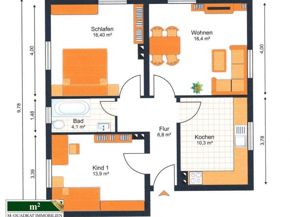 Grundriss 3-Zi.-Wohnung im Hochparterre