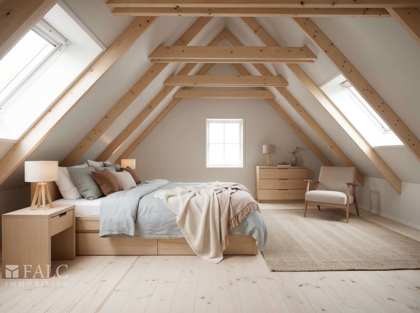 Obergeschoss Zimmer I Bsp. (KI generiert)