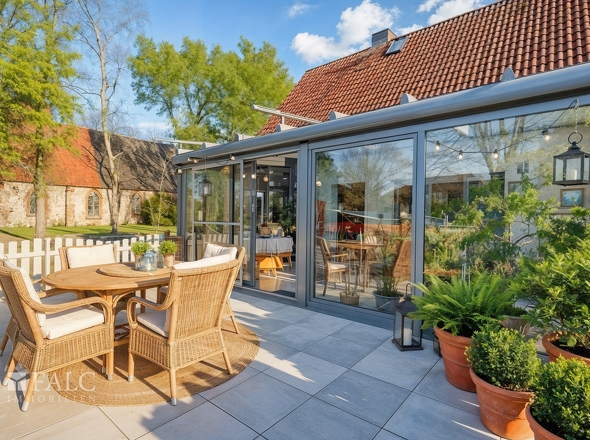 Terrasse und Wintergarten - Gestaltungsvorschlag KI generiert