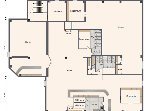 Grundriss Spielhalle und Lager