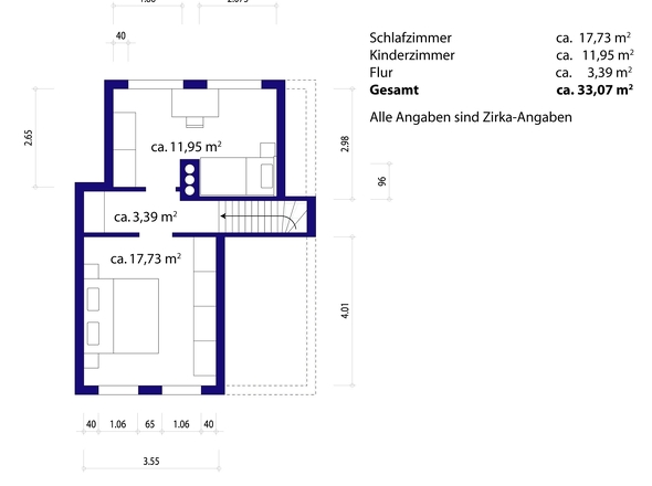 Obergeschoss mit Bemaßung