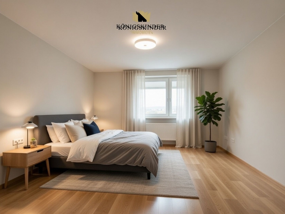 Die dargestellte Einrichtung des Schlafzimmers ist eine Visualisierung.