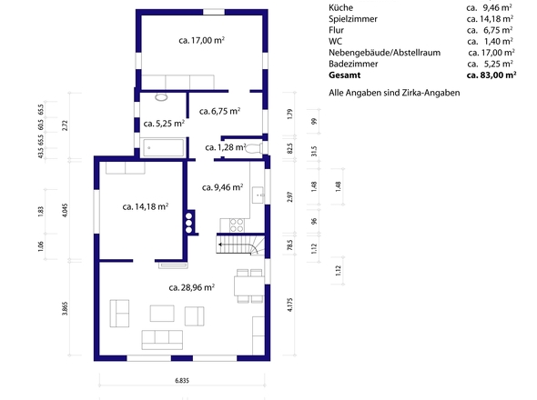 Erdgeschoss mit Bemaßung
