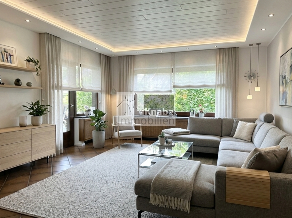 Wohnzimmer, Einrichtungsbeispiel ist KI generiert