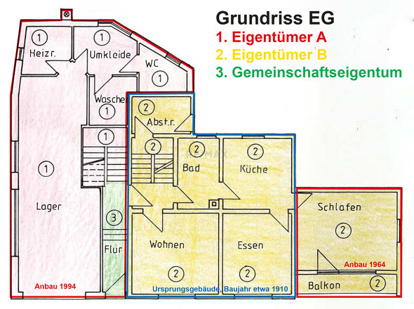 Grundrisse EG mit Aufteilung und Baujahr