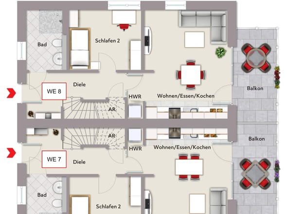 WE7 bzw. WE8 Maisonette OG/DG ca. 87 m² Wfl.