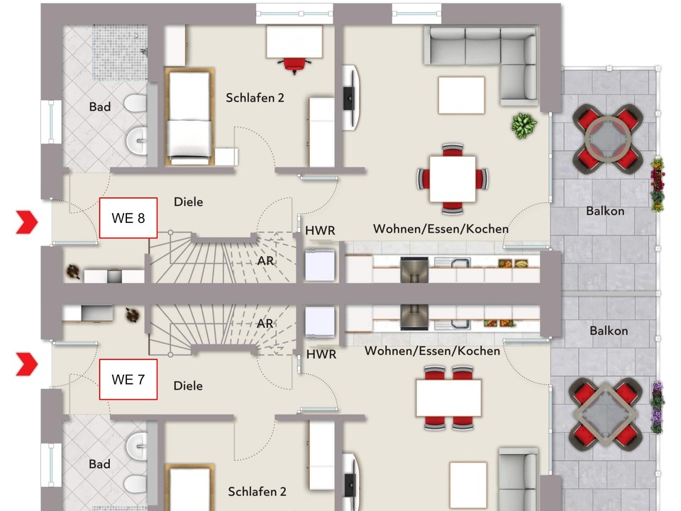 WE7 bzw. WE8 Maisonette OG/DG ca. 87 m² Wfl.