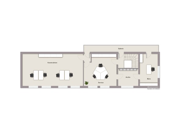 OG: Bürotrakt mit Galerie zur Montagehalle