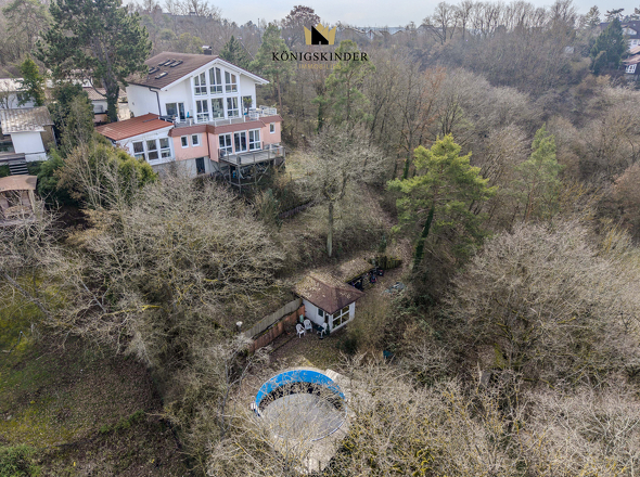 Blick von "oben" mit Pool und Poolhaus
