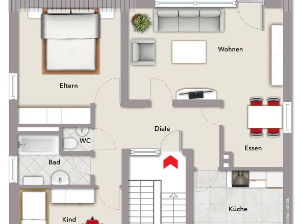 DG: 3ZKB,WC + Balkon, ca. 88 m² Wfl.