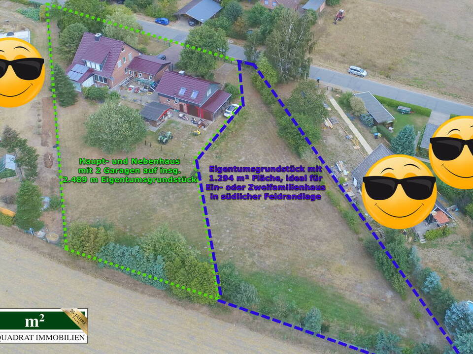 Adlerperspektive Haupt- und Nebenhaus mit sep. Bauplatz