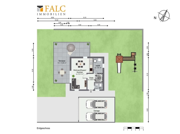 Erdgeschoss mit geplanter Außenanlage