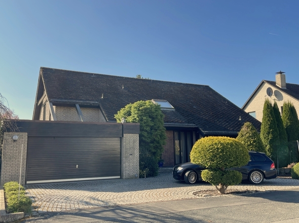 Eingang mit Zufahrtsrondell + Doppelgarage