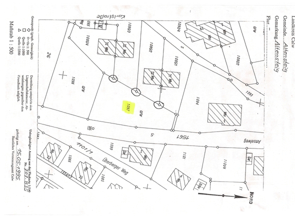 amtlicher Lageplan Amselweg, Flst. 1097, Altensteig