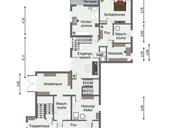 Grundriss KG Haupthaus und Erdgeschoss Anbau