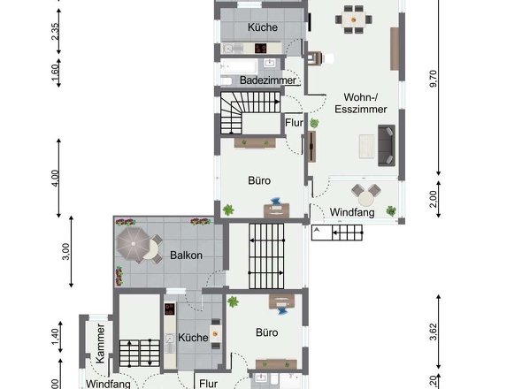 Grundriss EG Haupthaus und 1 Obergeschoss Anbau