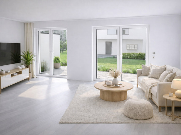 Visualisierung des Wohnbereichs – lichtdurchflutet und großzügig gestaltet